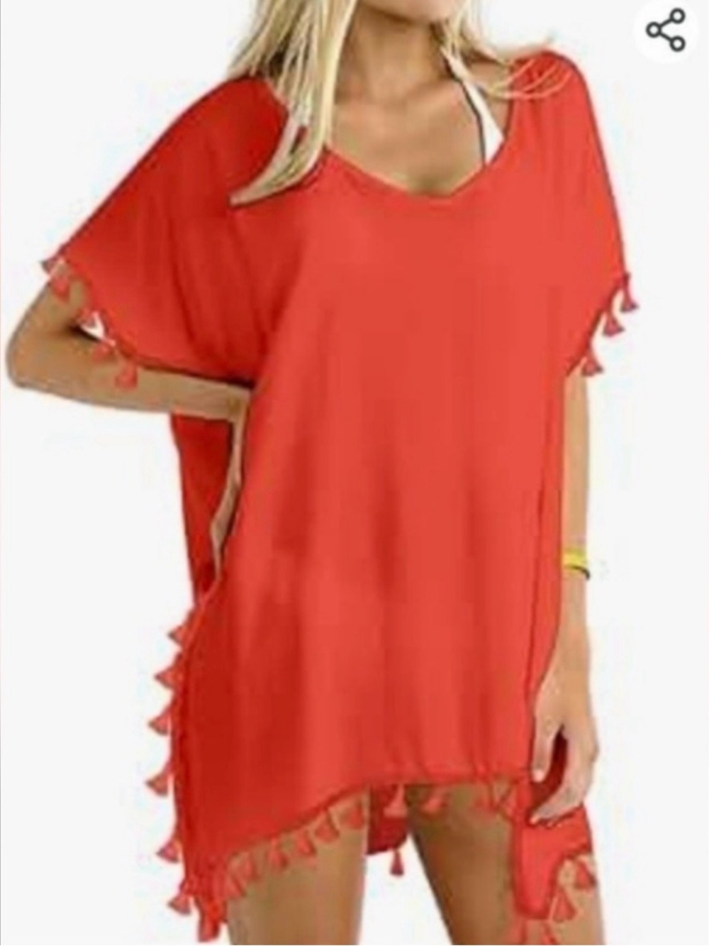 Yincro Amazon Red V-Neck Tank beach bikini cover up with tassels new